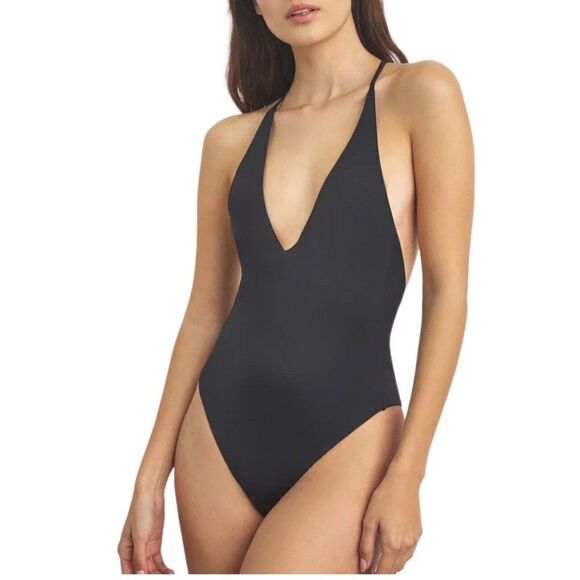 Onia Swimsuit WMNS Small Black One Piece Helene Plunge T Strap Open Back Sexy - Picture 5 of 16